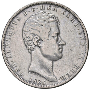 obverse: CARLO ALBERTO, 5 Lire, 1836-G