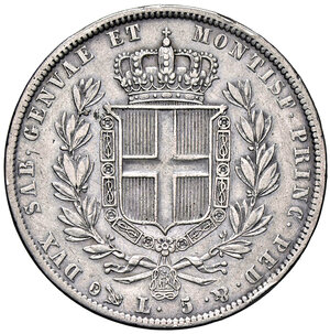 reverse: CARLO ALBERTO, 5 Lire, 1836-G