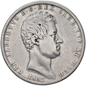 obverse: CARLO ALBERTO, 5 Lire, 1837-G