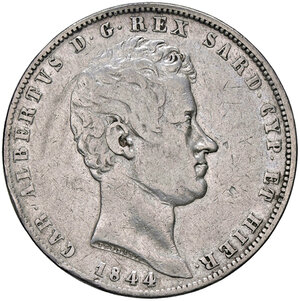 obverse: CARLO ALBERTO, 5 Lire, 1844-G