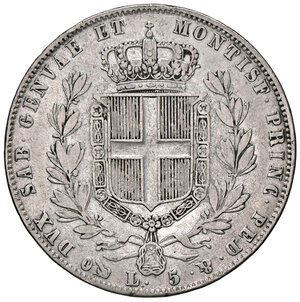 reverse: CARLO ALBERTO, 5 Lire, 1844-G