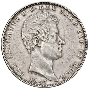 obverse: CARLO ALBERTO, 5 Lire, 1847-G