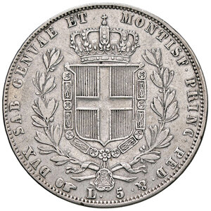 reverse: CARLO ALBERTO, 5 Lire, 1848-T