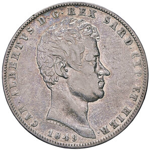 obverse: CARLO ALBERTO, 5 Lire, 1849-G