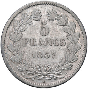 reverse: FRANCIA, Luigi Filippo - 5 Franchi, 1837 B