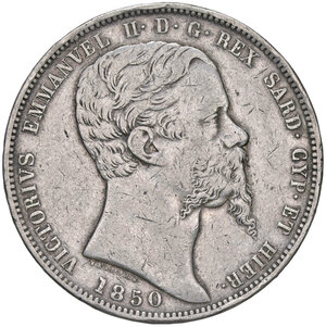 obverse: VITTORIO EMANUELE II, 5 Lire, 1850-G