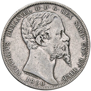 obverse: VITTORIO EMANUELE II, 5 Lire, 1850-G