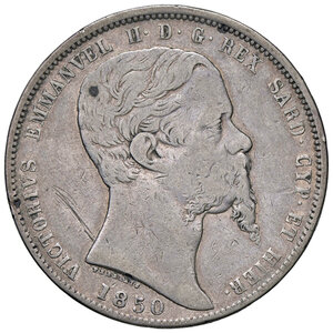 obverse: VITTORIO EMANUELE II, 5 Lire, 1850-G