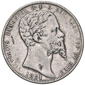 obverse: VITTORIO EMANUELE II, 5 Lire, 1851-T