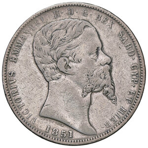 obverse: VITTORIO EMANUELE II, 5 Lire, 1851-T