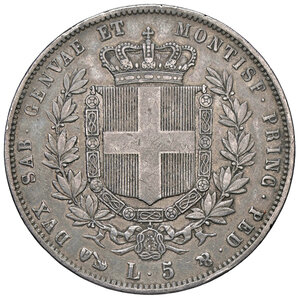 reverse: VITTORIO EMANUELE II, 5 Lire, 1852-G