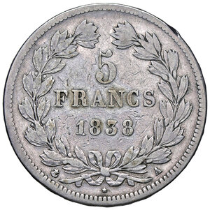 reverse: FRANCIA, Luigi Filippo - 5 Franchi, 1838 A