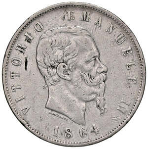 obverse: VITTORIO EMANUELE II, 5 Lire, 1864-N