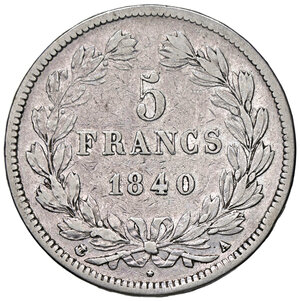 reverse: FRANCIA, Luigi Filippo - 5 Franchi, 1840 A