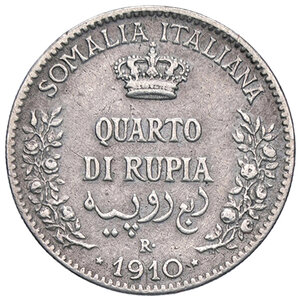 reverse: VITTORIO EMANUELE III - SOMALIA, Quarto di Rupia, 1910