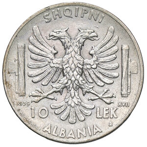 reverse: VITTORIO EMANUELE III - ALBANIA, 10 Lek, 1939