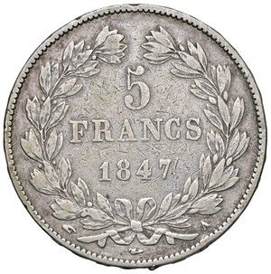 reverse: FRANCIA, Luigi Filippo - 5 Franchi, 1847 A