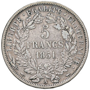 reverse: FRANCIA, Seconda Repubblica - 5 Franchi, 1851 A