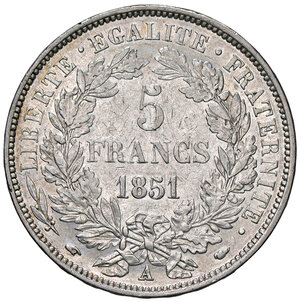 reverse: FRANCIA, Seconda Repubblica - 5 Franchi, 1851 A