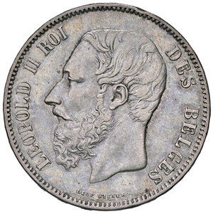 obverse: BELGIO, Leopoldo II - 5 franchi, 1869