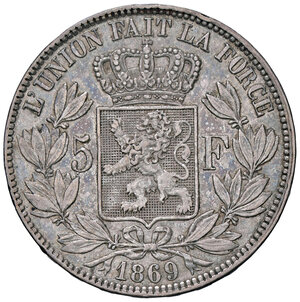 reverse: BELGIO, Leopoldo II - 5 franchi, 1869