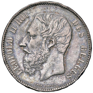 obverse: BELGIO, Leopoldo II - 5 franchi, 1870