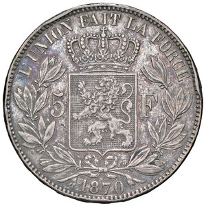 reverse: BELGIO, Leopoldo II - 5 franchi, 1870