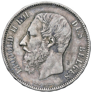 obverse: BELGIO, Leopoldo II - 5 franchi, 1873