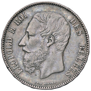 obverse: BELGIO, Leopoldo II - 5 franchi, 1875