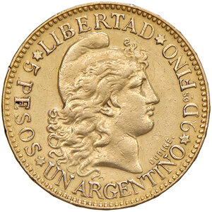 obverse: ARGENTINA, 5 Pesos, 1883