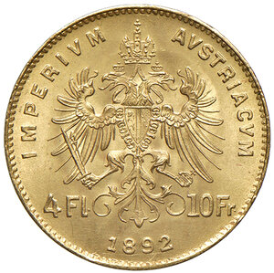 reverse: AUSTRIA, Franz Joseph I - 10 Franchi. Vienna., 1892