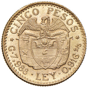 reverse: COLOMBIA, 5 Pesos, 1929