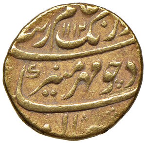 obverse: INDIA, Impero Moghul. Alamgir Aurangzeb - 1 Mohur. Khujista Bunyad, (1658-1707)