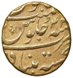 reverse: INDIA, Impero Moghul. Alamgir Aurangzeb - 1 Mohur. Khujista Bunyad, (1658-1707)