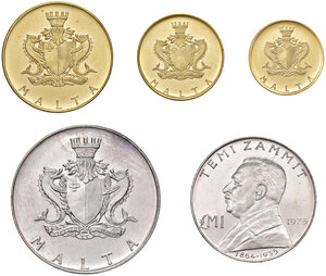 obverse: MALTA, Set di 5 valori. 50, 20, 10, 4 e 2 Liri, 1973