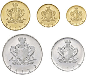 obverse: MALTA, Set di 5 valori. 50, 20, 10, 4 e 2 Liri, 1974