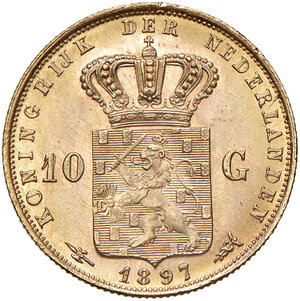 reverse: PAESI BASSI, Wilhelmina (1890-1948). 10 Gulden, 1897