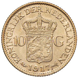 reverse: PAESI BASSI, Wilhelmina (1890-1948). 10 Gulden 1917, 1917