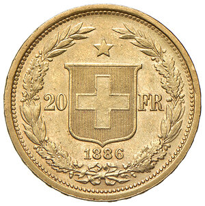 reverse: SVIZZERA, 20 Franchi, 1886