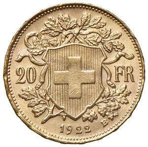 reverse: SVIZZERA, 20 Franchi, 1922