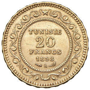 obverse: TUNISIA, 20 Franchi, 1898