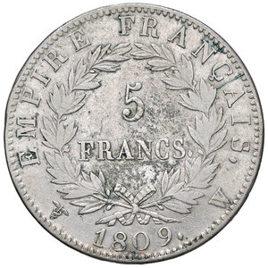 reverse: FRANCIA, Napoleone I - 5 Franchi, 1809 W