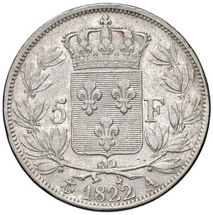 reverse: FRANCIA, Luigi XVIII - 5 Franchi, 1822 A