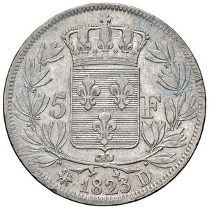 reverse: FRANCIA, Luigi XVIII - 5 Franchi, 1823 D