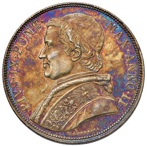 obverse: Pio IX (1846-1878). Roma. Scudo 1848 anno II AG. Pagani 311. MIR 3117/6.  Intensa ed insolita patina iridescente, q.FDC 