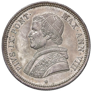 obverse: Pio IX (1846-1878). Roma. Da 50 baiocchi 1853 anno VIII AG. Pagani 402. MIR 3138/4. q.FDC 