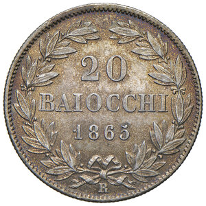 reverse: Pio IX (1846-1878). Roma. Da 20 baiocchi 1865 anno XIX AG. Pagani 426a. MIR 3157/2. q.FDC 