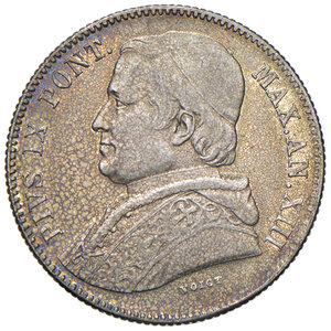 obverse: Pio IX (1846-1878). Bologna. Da 20 baiocchi 1858 anno XIII AG. Pagani 284a. MIR 3154/4. Rara. Migliore di SPL 