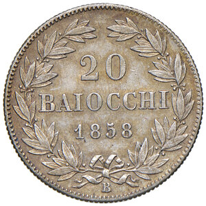 reverse: Pio IX (1846-1878). Bologna. Da 20 baiocchi 1858 anno XIII AG. Pagani 284a. MIR 3154/4. Rara. Migliore di SPL 