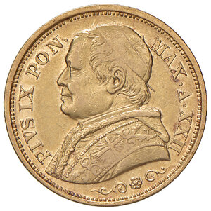 obverse: Pio IX (1846-1878). Roma. Monetazione decimale, 1866-1870. Da 20 lire 1867 anno XXII AV. Pagani 531. MIR 3162/5. Buon BB 